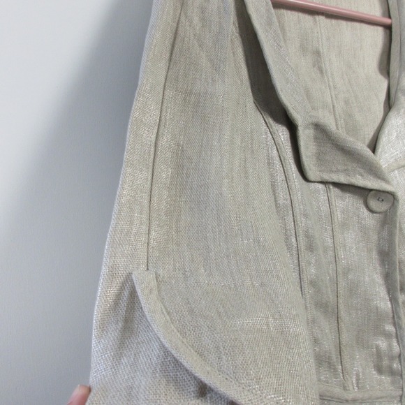 Maje Metallic Blazer Linen Top Jacket Women 2 M Beige Crop Peplum Office y2k 290 - Picture 8 of 13